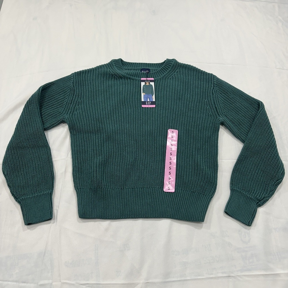 GAP Sweater Womens Small Green Crewneck Cable Knit 100% Cotton Autumn NWT